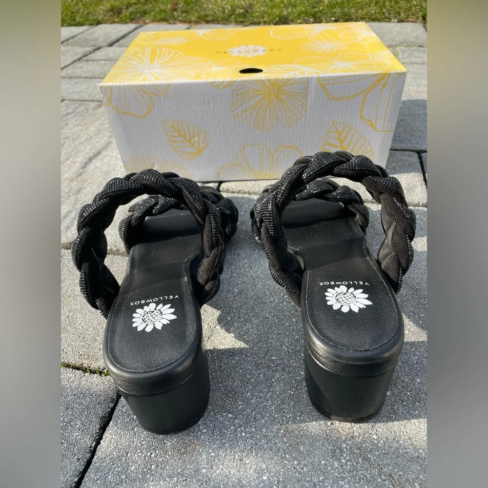 Women’s Yellow Box Ceala Black Braided Sparkling Block Heel Sandals 8 ✨NEW✨ - Picture 6 of 9